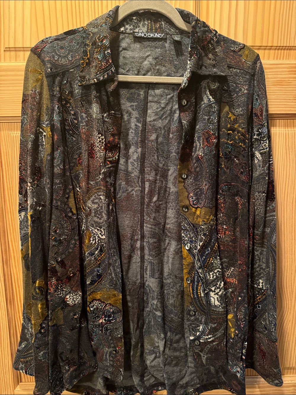 SNO SKINS Gray Multi Paisley-Print Button Front Jean Jacket